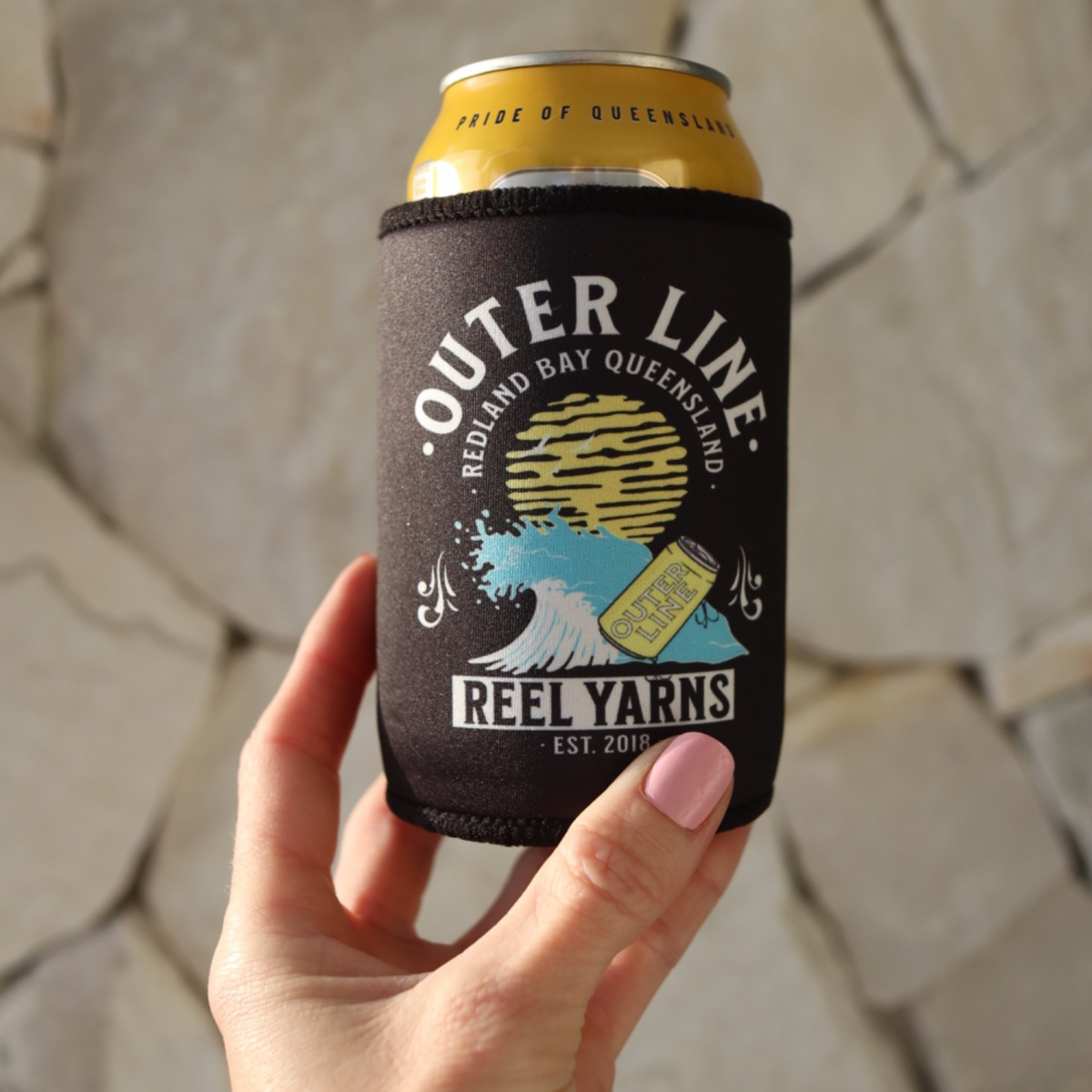 Reel Yarns Stubby Cooler Outer Line